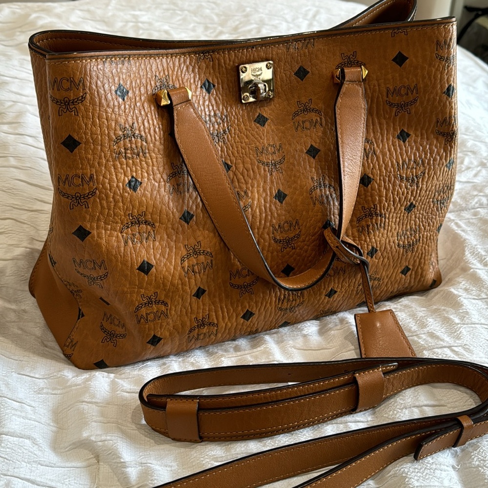 MCM Large Visetos Coated Canvas Tote (with crossbody strap)